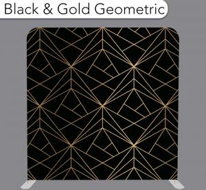 Black and Gold Geometric wedding photo booth backdrop, thin gold lines on black, art deco without the costume