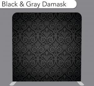 Black and Gray Damask wedding photo booth backdrop, tonal damask pattern, formal and quiet