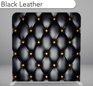 Black Leather wedding photo booth backdrop, tufted black leather with gold buttons