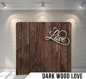Dark Wood Love wedding photo booth backdrop, dark barn wood with a script Love across it