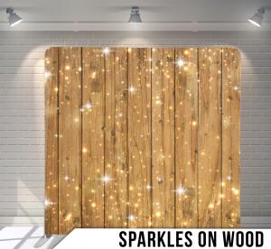 Sparkles on Wood wedding photo booth backdrop, warm planks with string lights woven through them