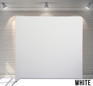 White wedding photo booth backdrop, clean white, the one the Glam booth is built around