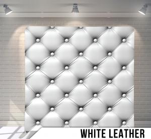 White Leather wedding photo booth backdrop, tufted white leather for a modern ballroom